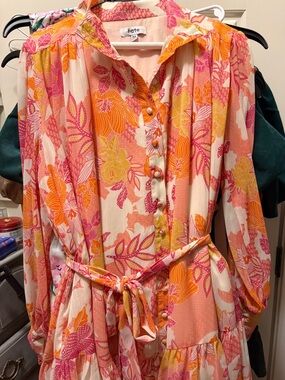 Fate Pink, Orange & Cream Floral Button-Front Maxi Dress